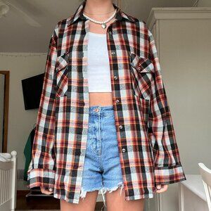 orange and black oversized flannel